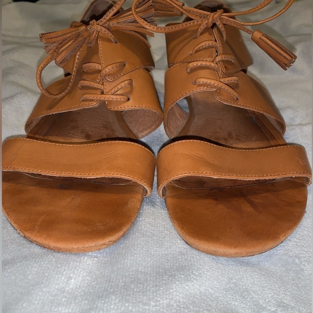 Madewell et x sazane Women's Tan Leather lace up Strappy flat Sandals Brazil - Picture 3 of 8